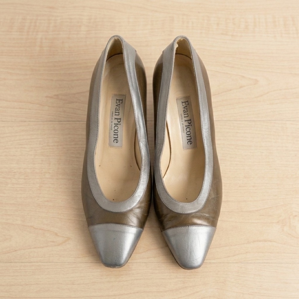 Vintage 70s 80s Evan Picone Italy 6.5 Leather Cap Toe Pumps